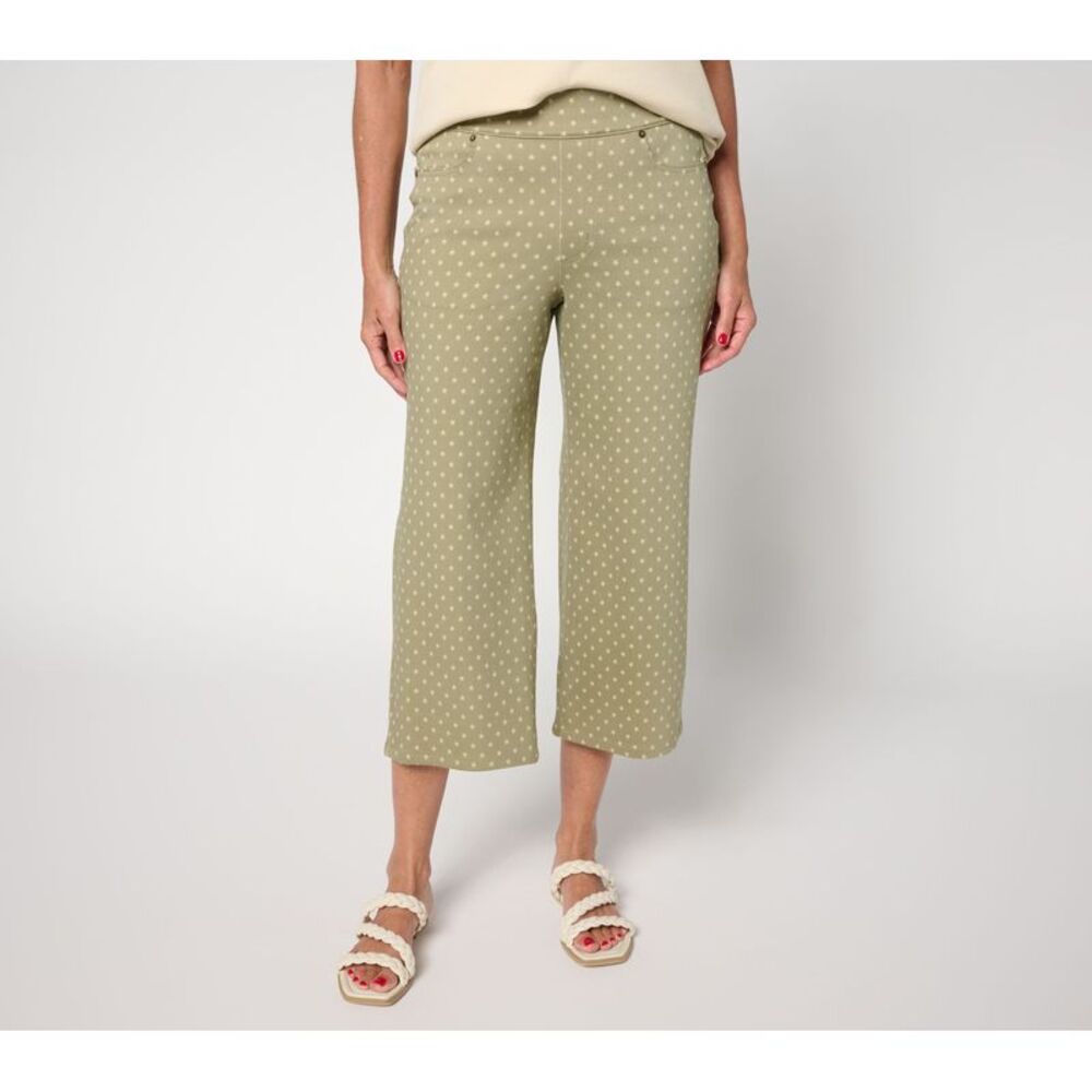 Denim & Co. Women's Petite Pants PL Comfy Knit Air Star Print Wide Green A693715